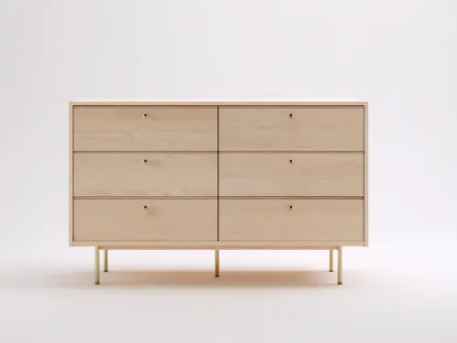 Commode en bois clair 120x42x80 cm - frêne naturel/ doré - style moderne - avec espace de rangement-Nestlego