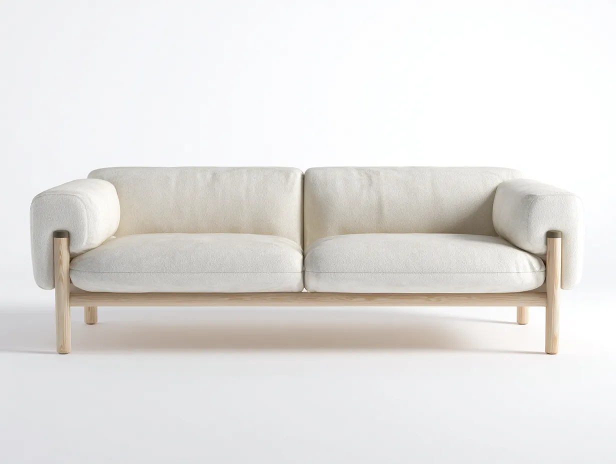 Canapé 2 places en tissu blanc 175x90x80 cm - design scandinave - structure en bois naturel-Nestlego