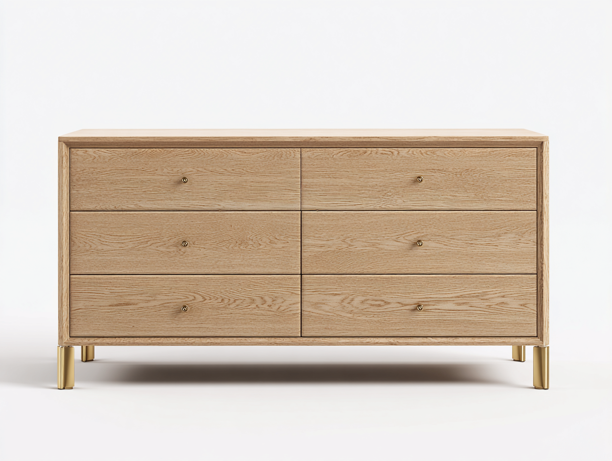 Commode en bois clair sur pieds dorés 110x42x80 cm - chêne naturel/doré - style moderne élégant-Nestlego