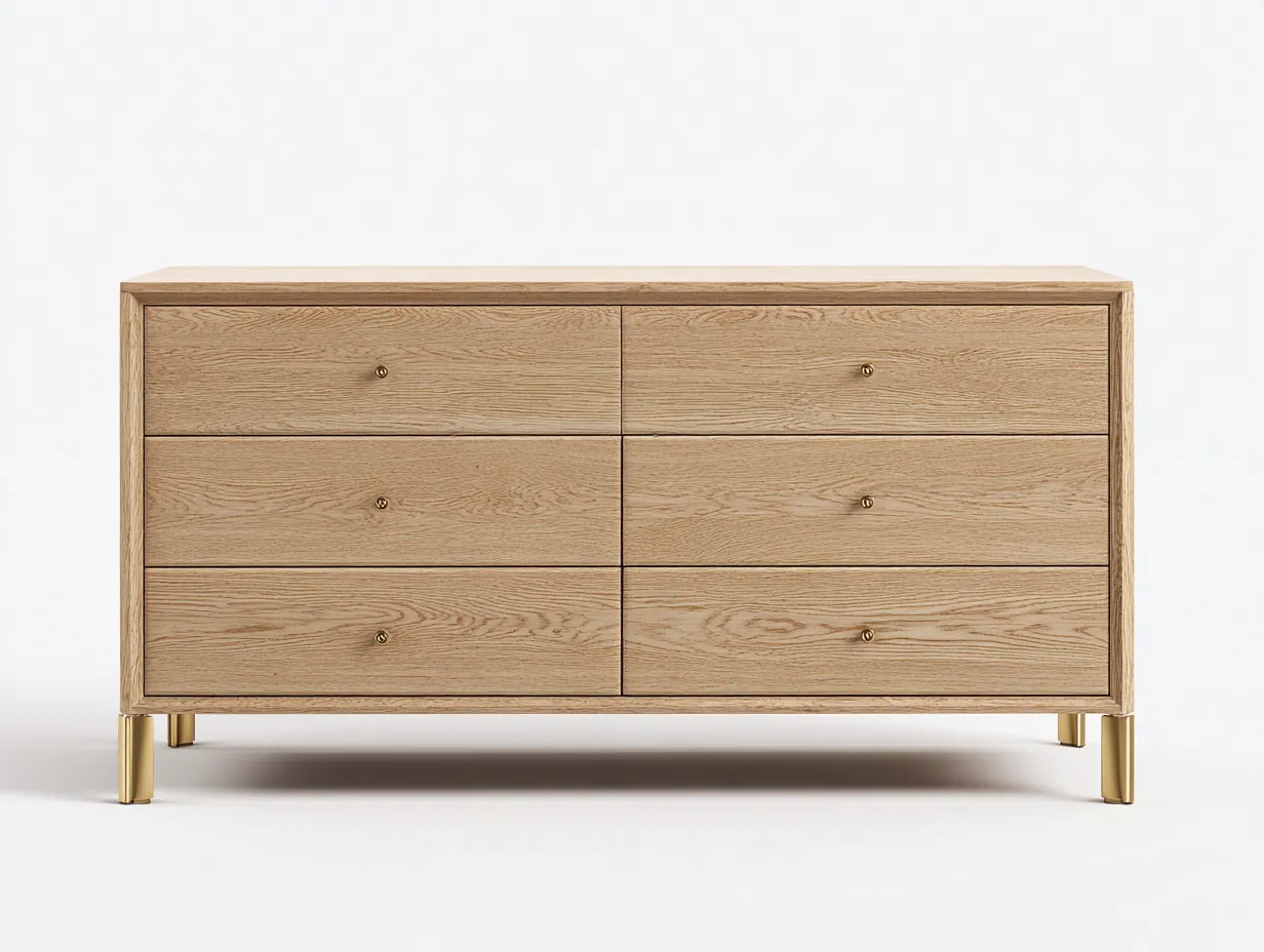 Commode en bois clair sur pieds dorés 110x42x80 cm - chêne naturel/doré - style moderne élégant-Nestlego