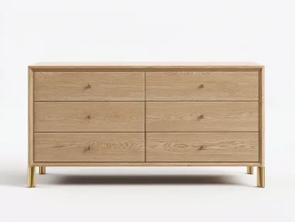 Commode en bois clair sur pieds dorés 110x42x80 cm - chêne naturel/doré - style moderne élégant-Nestlego
