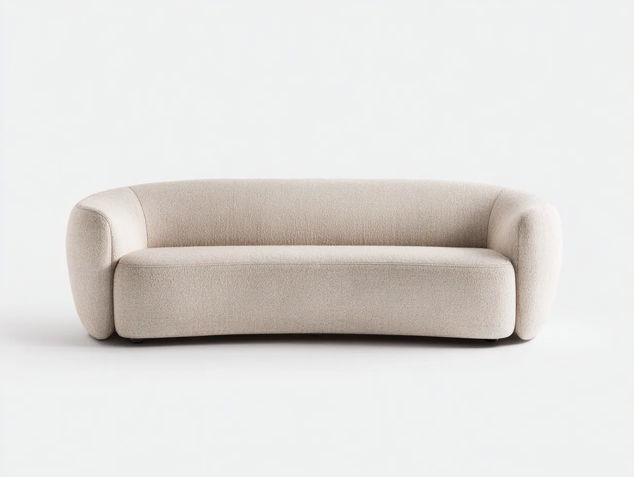 Canapé 3 places en tissu bouclette 210x95x80 cm - beige clair - style contemporain courbé-Nestlego