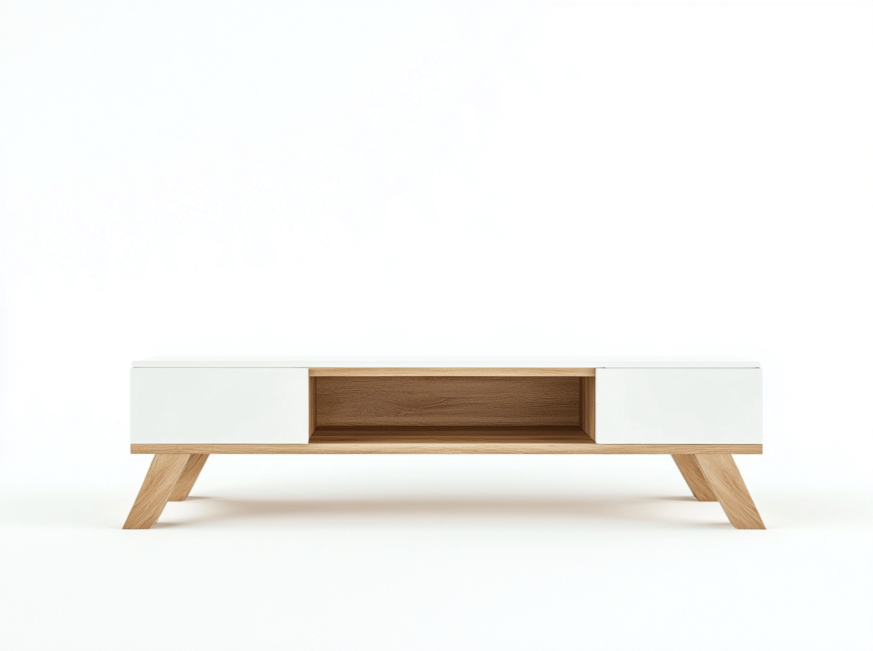 Meuble TV bois chêne clair 150x40x50 cm - blanc/chêne clair - style scandinave avec espace de rangement ouvert-Nestlego