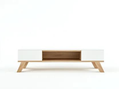 Meuble TV bois chêne clair 150x40x50 cm - blanc/chêne clair - style scandinave avec espace de rangement ouvert-Nestlego
