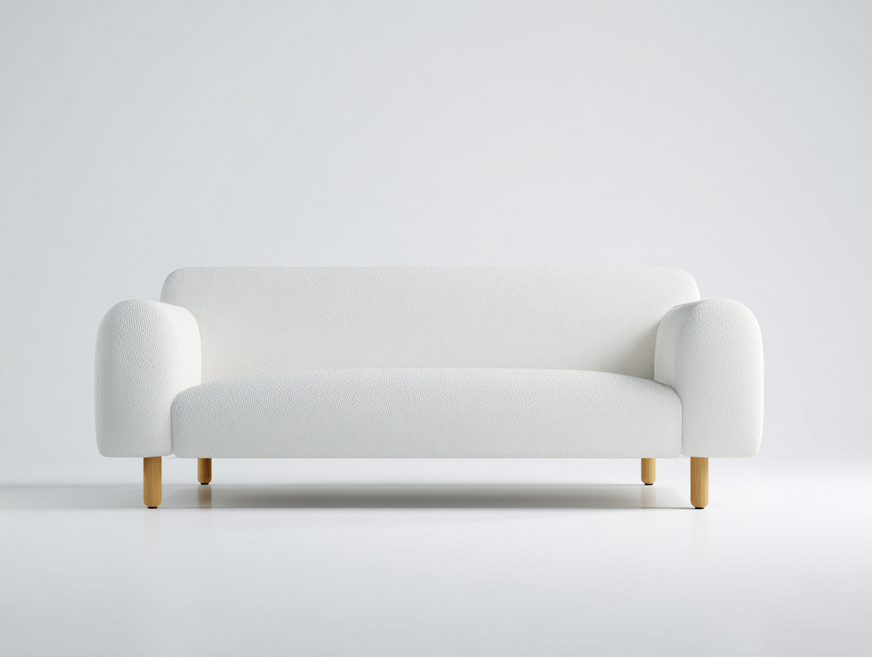 Canapé 2 places en tissu bouclé blanc 160x85x78 cm - design scandinave - pieds en bois naturel-Nestlego