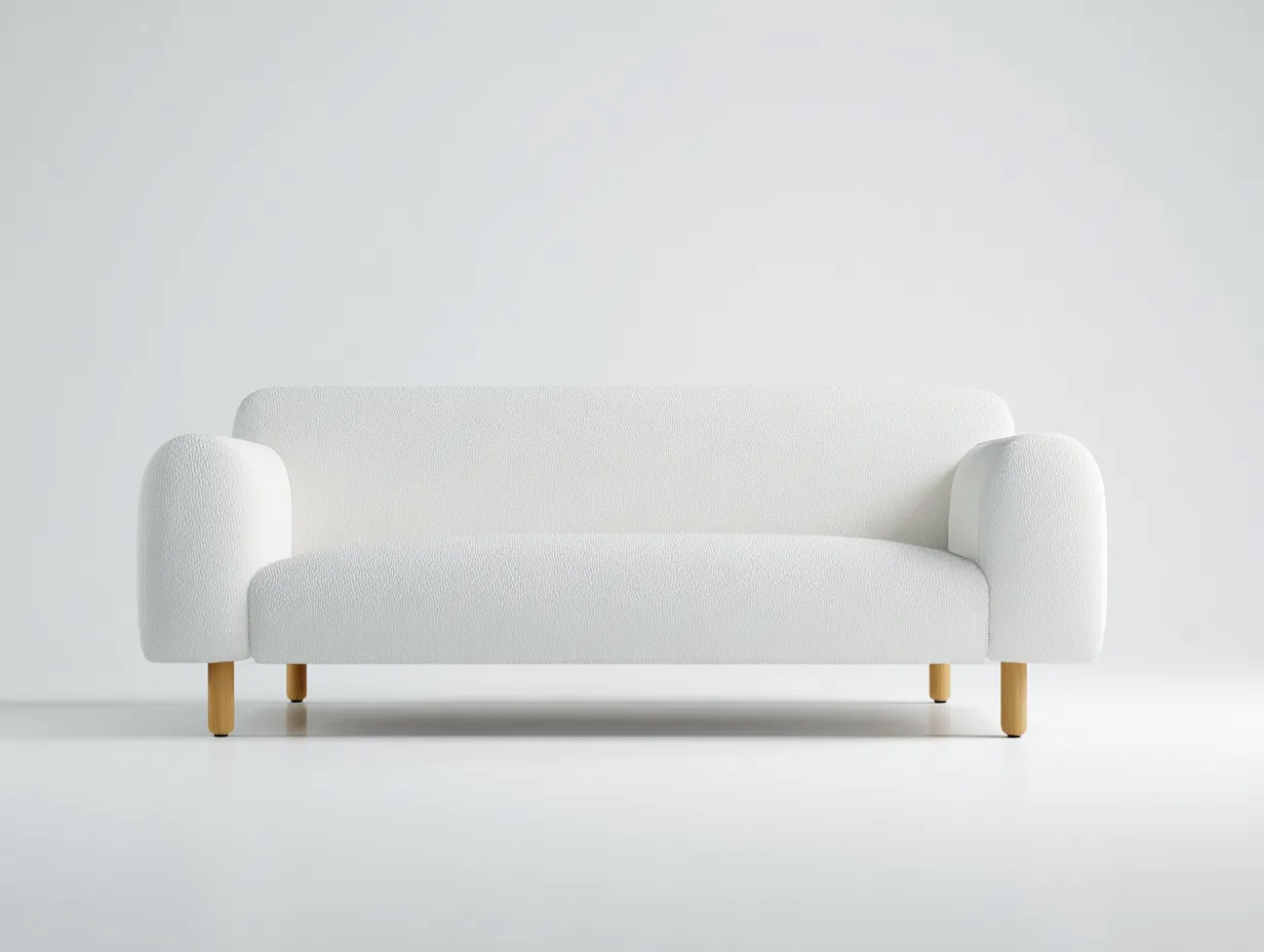 Canapé 2 places en tissu bouclé blanc 160x85x78 cm - design scandinave - pieds en bois naturel-Nestlego