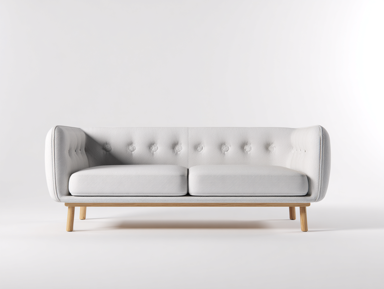 Canapé 2 places en tissu blanc 175x90x80 cm - style scandinave capitonné - piètement en bois naturel-Nestlego