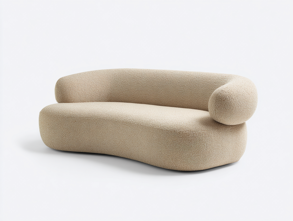 Canapé 2 places en tissu bouclé beige clair 175x95x78 cm - design contemporain - forme courbée et assise enveloppante-Nestlego