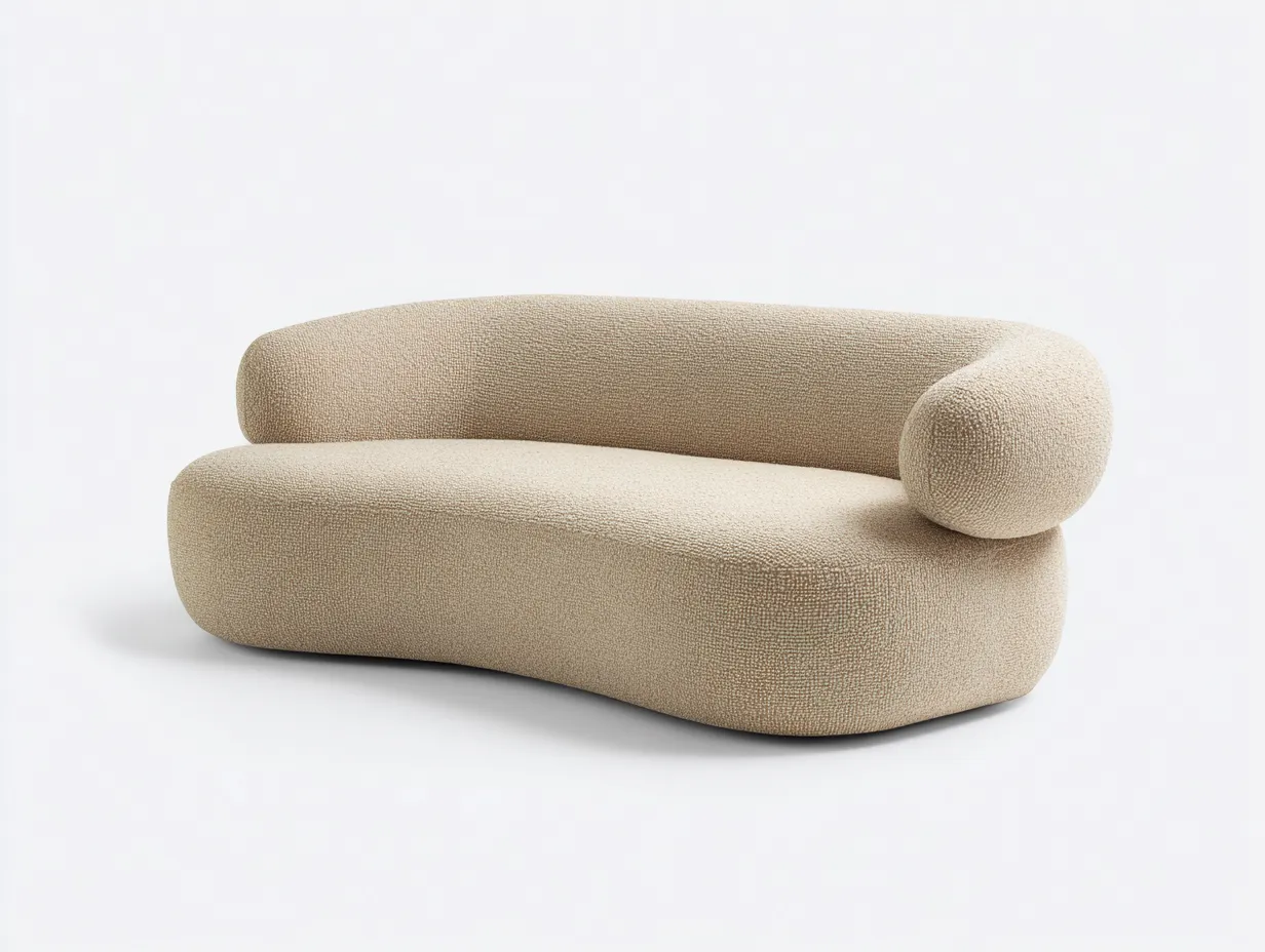 Canapé 2 places en tissu bouclé beige clair 175x95x78 cm - design contemporain - forme courbée et assise enveloppante-Nestlego