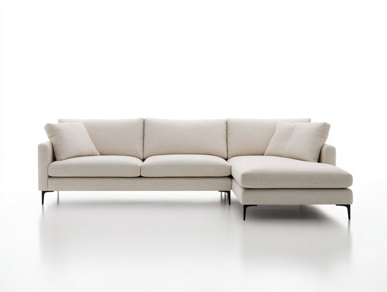 Canapé d'angle en tissu beige clair 275x165x85 cm - design contemporain - assise moelleuse et pieds fins en métal-Nestlego