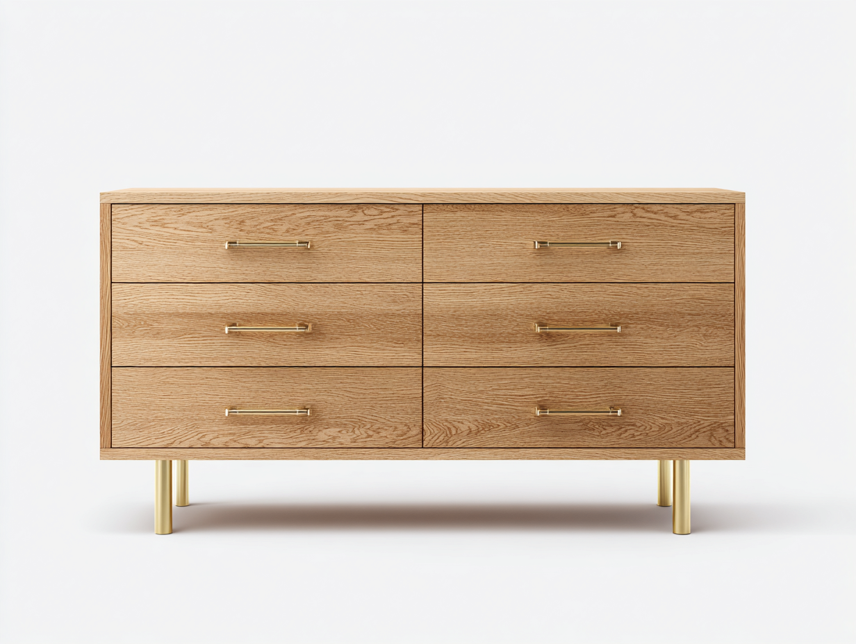 Commode en bois de chêne 120x42x80 cm - chêne doré/ doré - style contemporain - avec espace de rangement-Nestlego