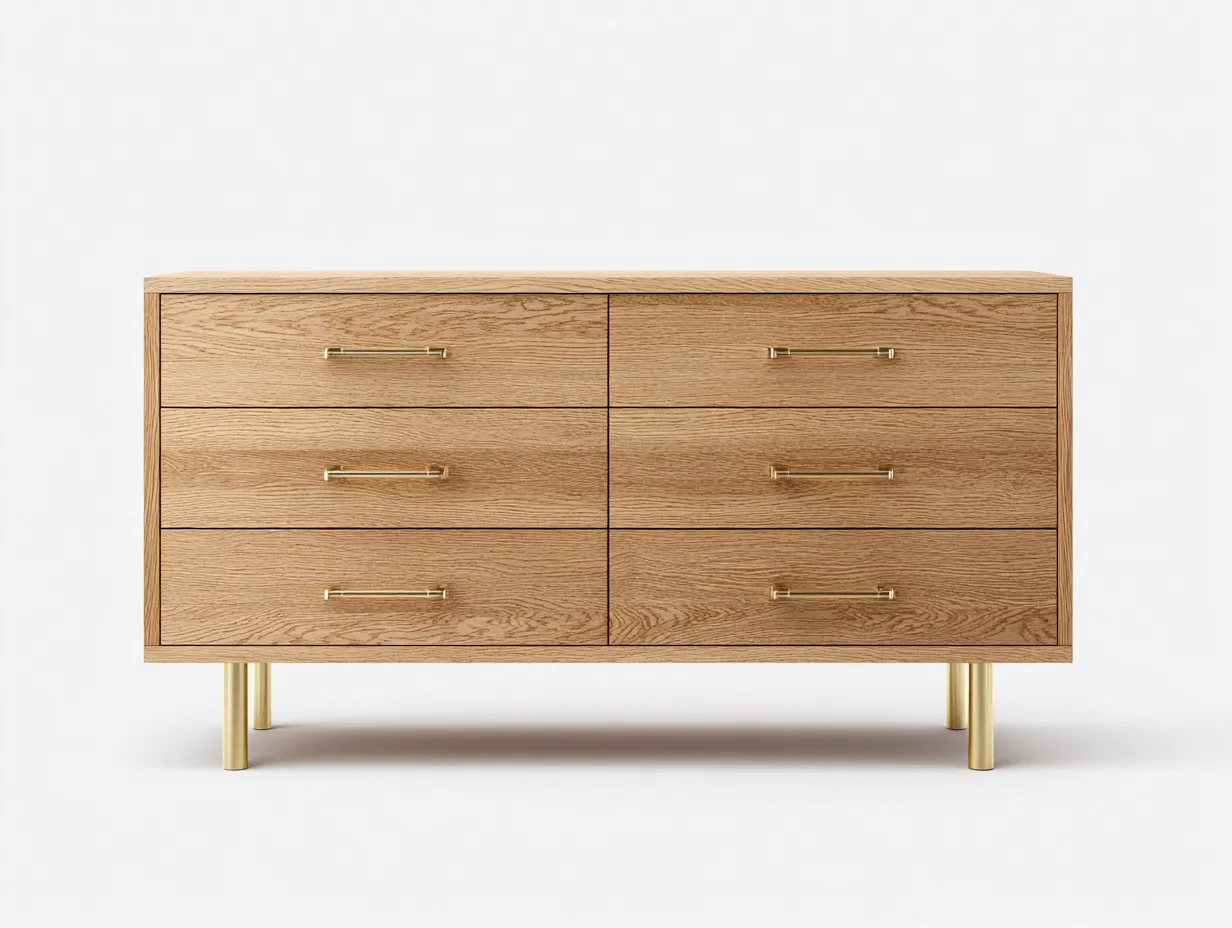 Commode en bois de chêne 120x42x80 cm - chêne doré/ doré - style contemporain - avec espace de rangement-Nestlego
