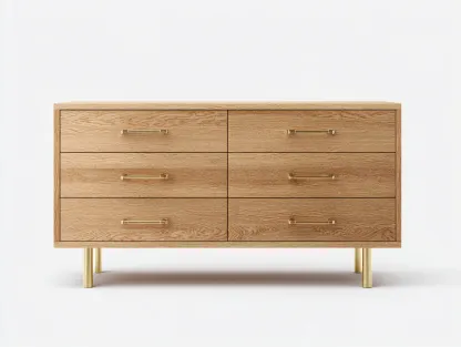 Commode en bois de chêne 120x42x80 cm - chêne doré/ doré - style contemporain - avec espace de rangement-Nestlego