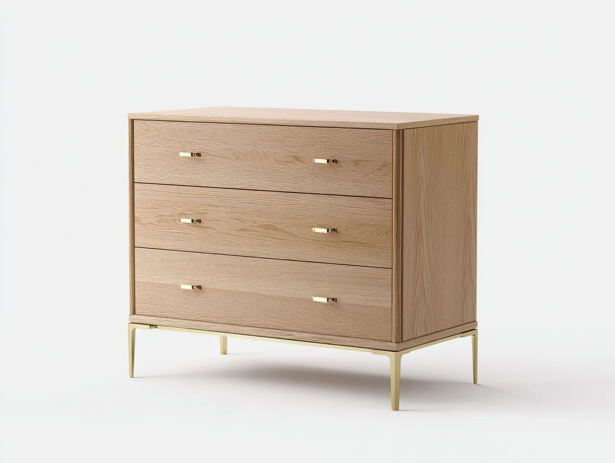 Commode en bois clair 85x42x90 cm - chêne clair/doré - style moderne - avec espace de rangement-Nestlego