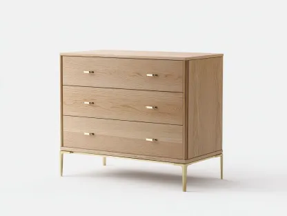 Commode en bois clair 85x42x90 cm - chêne clair/doré - style moderne - avec espace de rangement-Nestlego
