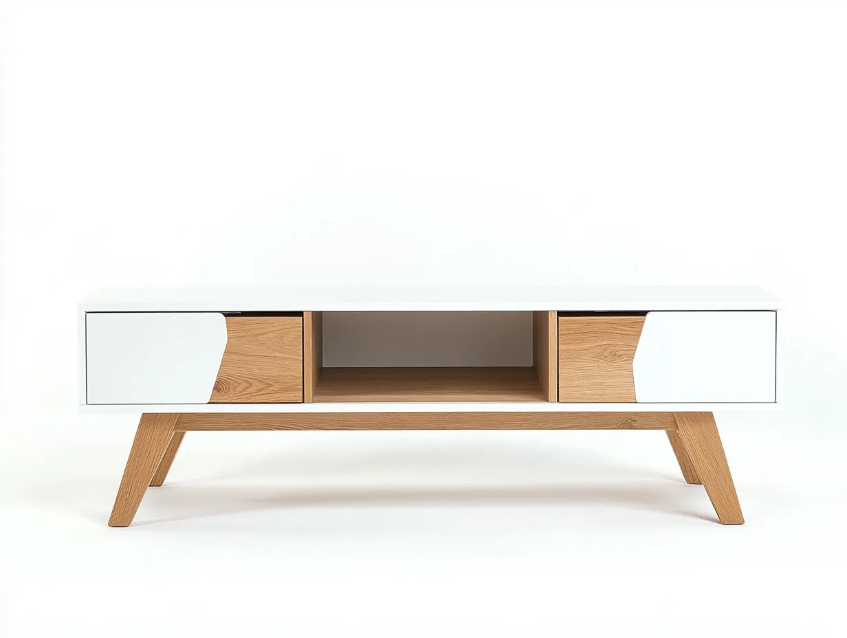 Meuble TV bois chêne clair 150x40x50 cm - blanc/chêne clair - style scandinave avec rangement ouvert-Nestlego