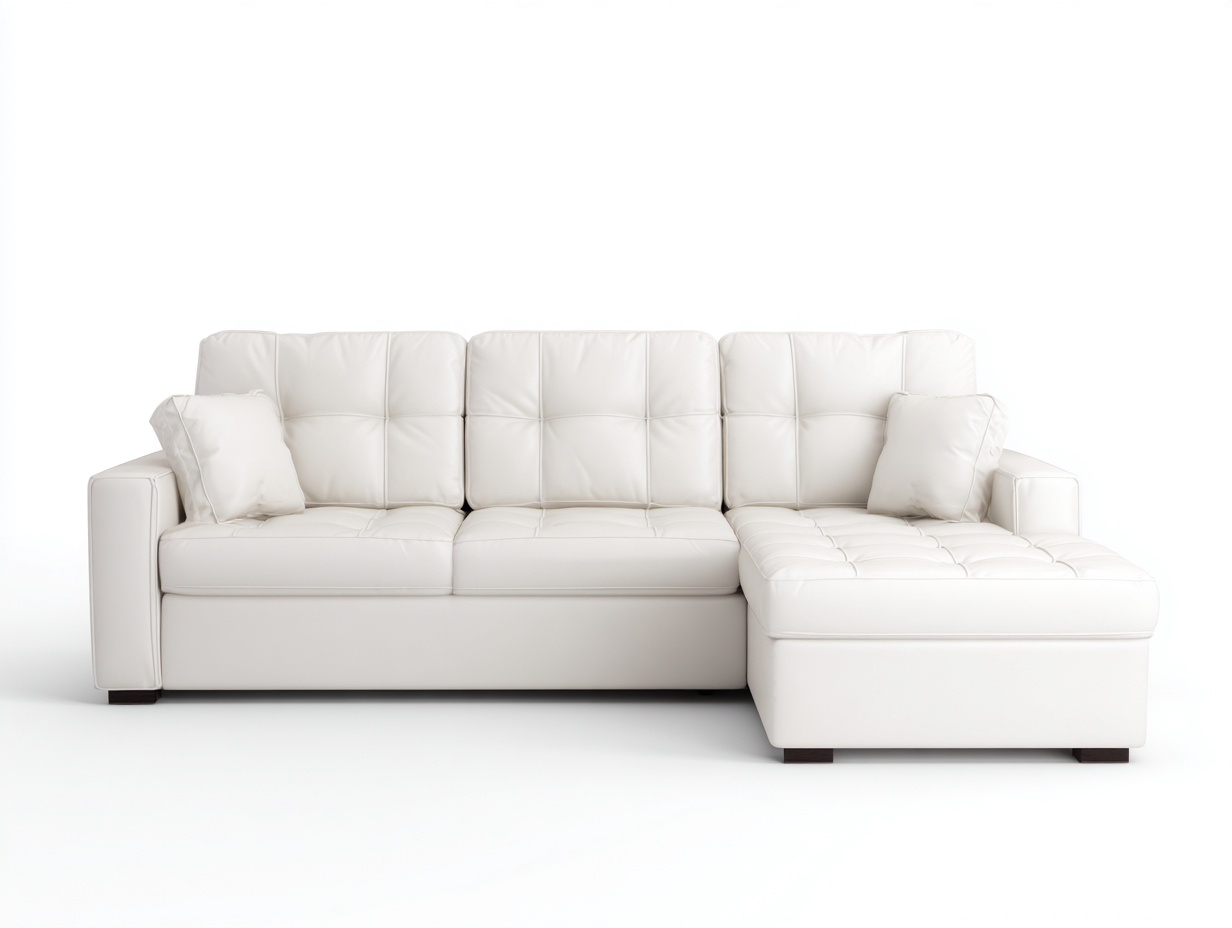 Canapé d'angle en cuir blanc 255x165x88 cm - style contemporain - assise capitonnée et structure stable-Nestlego