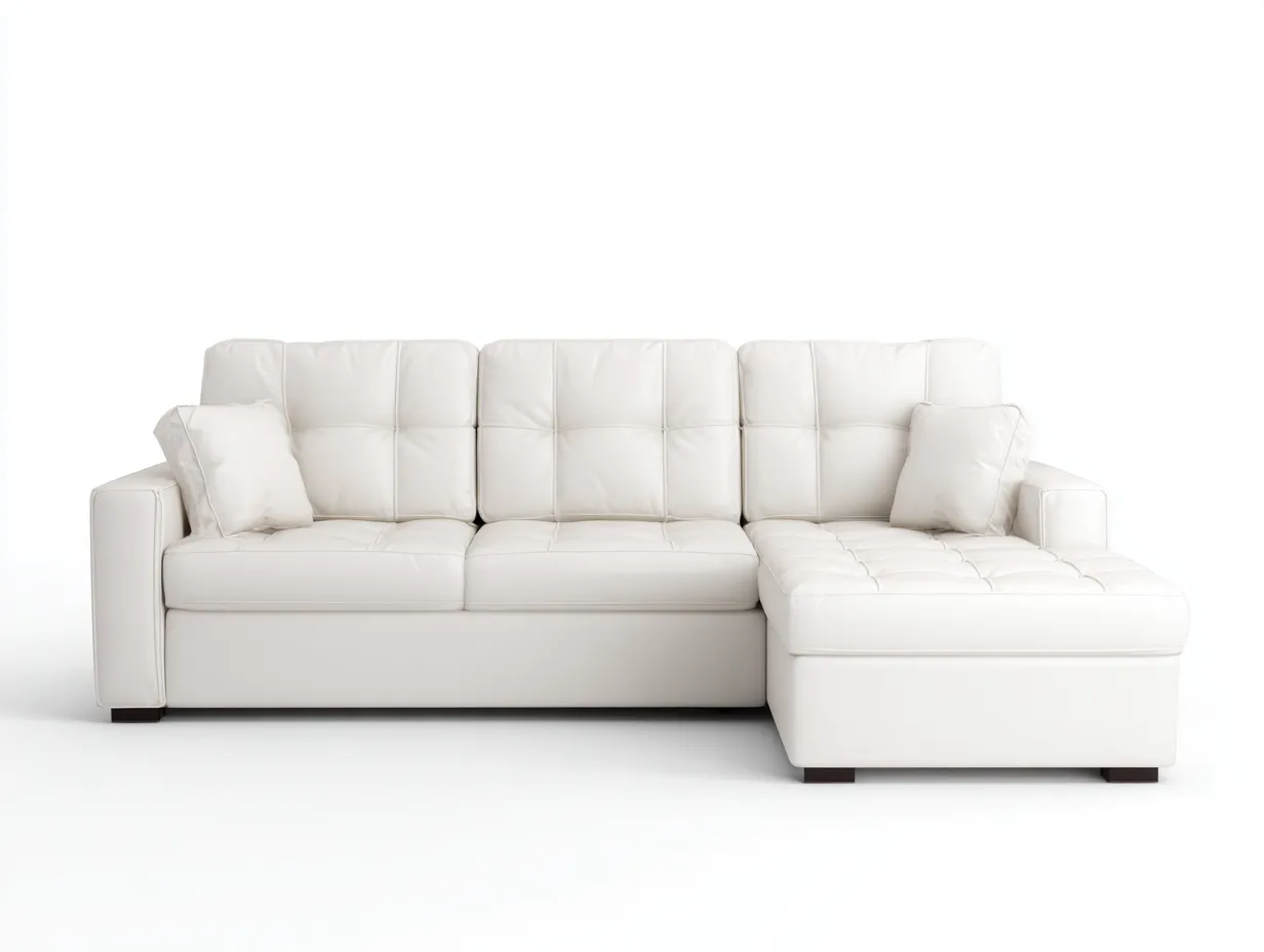 Canapé d'angle en cuir blanc 255x165x88 cm - style contemporain - assise capitonnée et structure stable-Nestlego