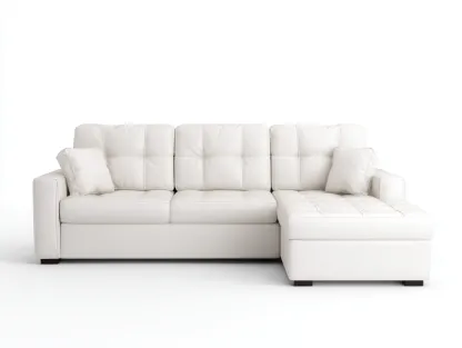 Canapé d'angle en cuir blanc 255x165x88 cm - style contemporain - assise capitonnée et structure stable-Nestlego