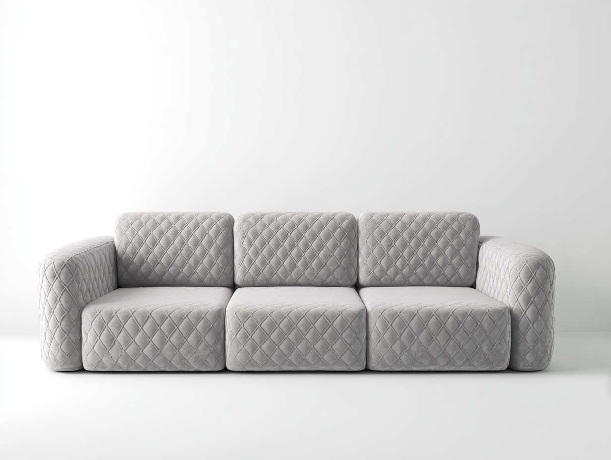 Canapé 3 places en velours matelassé 210x90x85 cm - gris clair - style contemporain capitonné intégral-Nestlego