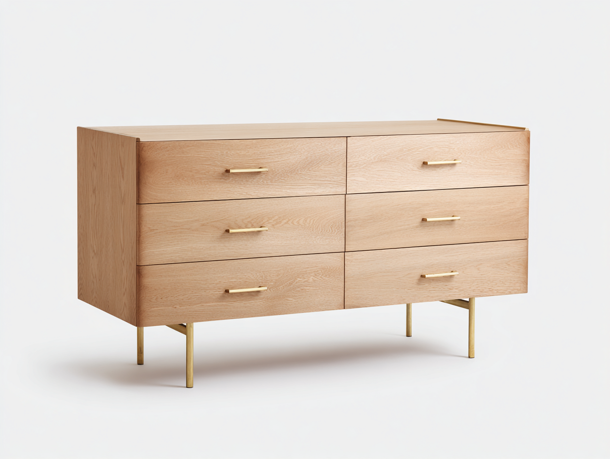 Commode en chêne clair 120x45x80 cm - pieds dorés - style moderne raffiné-Nestlego