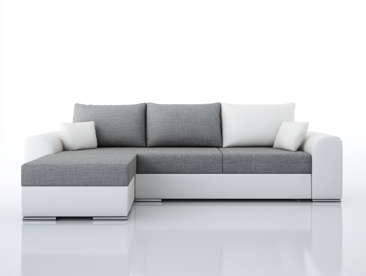 Canapé d'angle en similicuir et tissu 255x160x85 cm - gris clair/blanc - style moderne fonctionnel-Nestlego