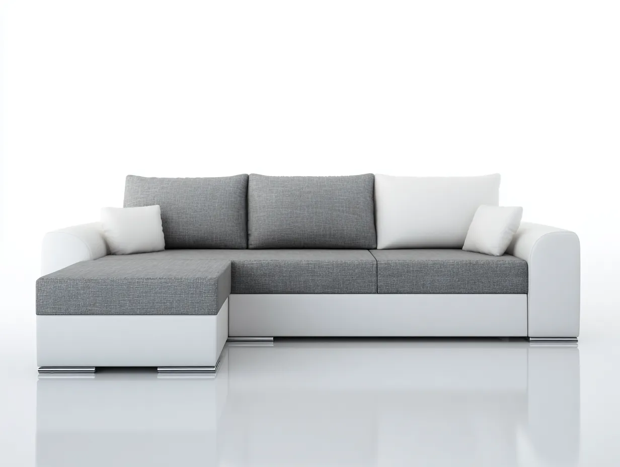 Canapé d'angle en similicuir et tissu 255x160x85 cm - gris clair/blanc - style moderne fonctionnel-Nestlego