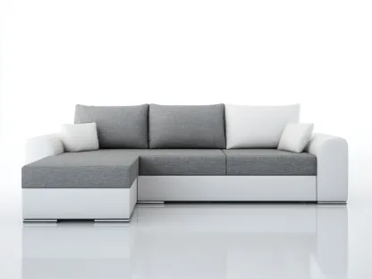 Canapé d'angle en similicuir et tissu 255x160x85 cm - gris clair/blanc - style moderne fonctionnel-Nestlego
