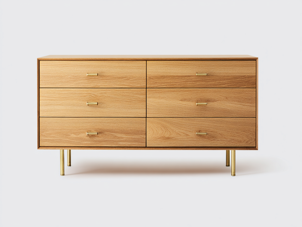 Commode en bois chêne sur pieds dorés 110x42x80 cm - chêne naturel/doré - style contemporain chic-Nestlego