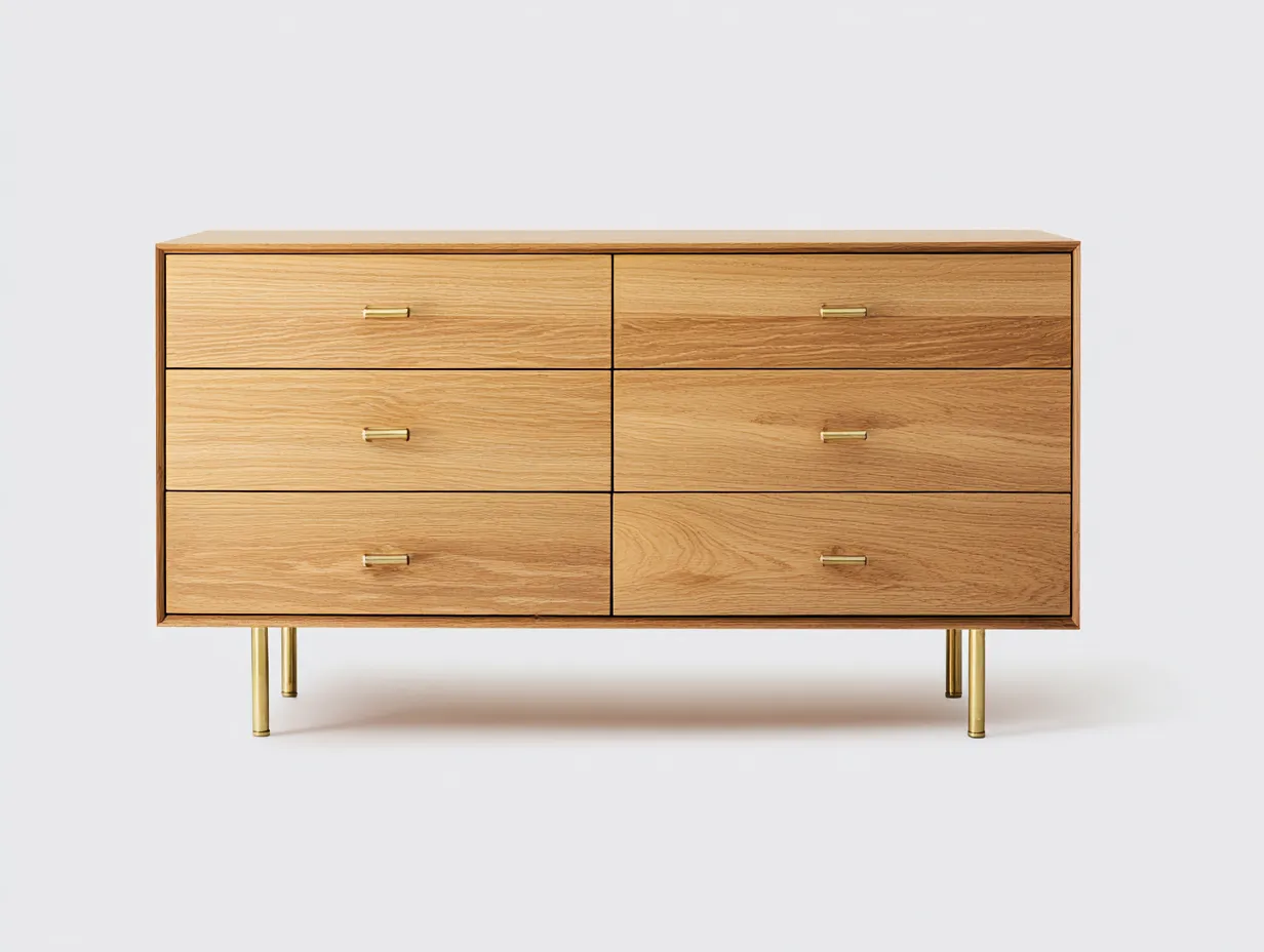 Commode en bois chêne sur pieds dorés 110x42x80 cm - chêne naturel/doré - style contemporain chic-Nestlego