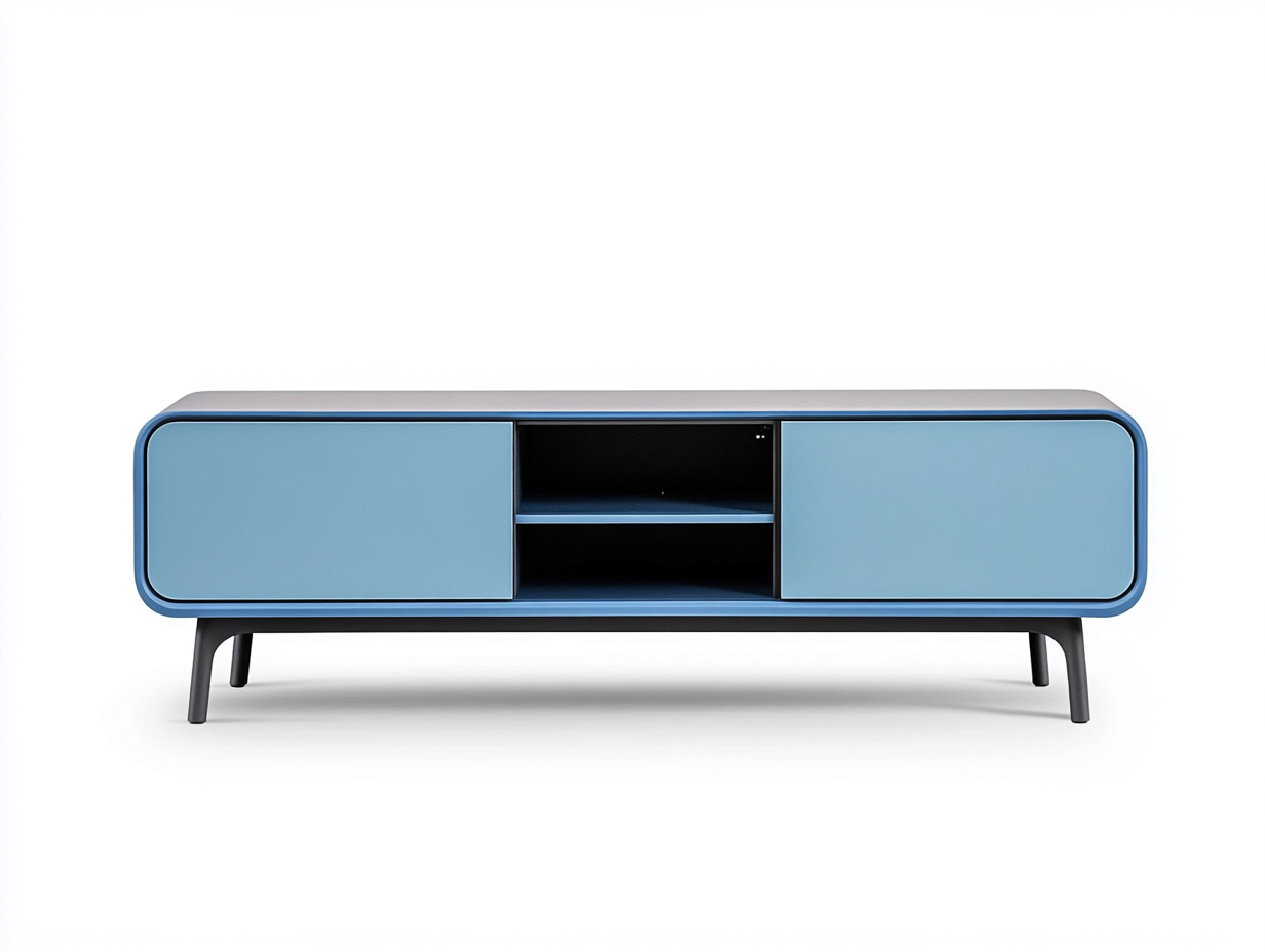 Meuble TV en bois MDF 150x40x45 cm - bleu acier - design moderne avec espace de rangement-Nestlego