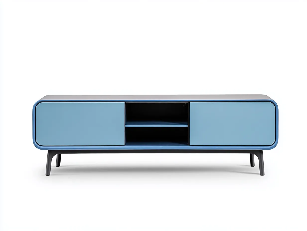 Meuble TV en bois MDF 150x40x45 cm - bleu acier - design moderne avec espace de rangement-Nestlego