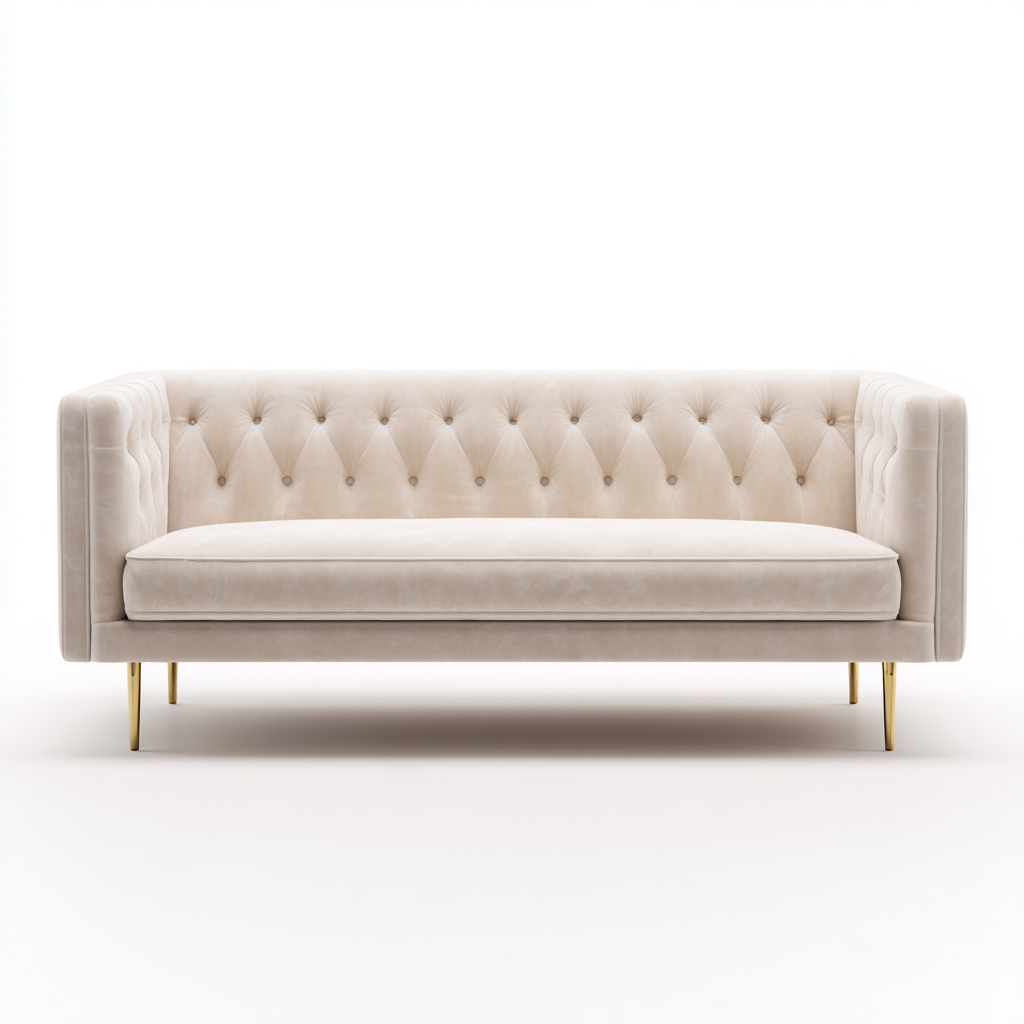 Canapé 3 places en velours 210x90x85 cm - beige clair - style moderne capitonné avec pieds dorés-Nestlego