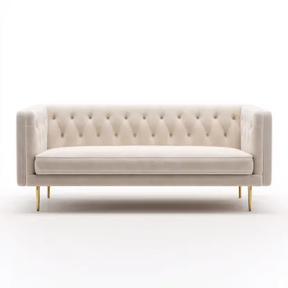 Canapé 3 places en velours 210x90x85 cm - beige clair - style moderne capitonné avec pieds dorés-Nestlego