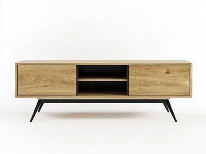 Meuble TV bois chêne clair 160x40x55 cm - chêne naturel/noir - design moderne avec rangement ouvert-Nestlego