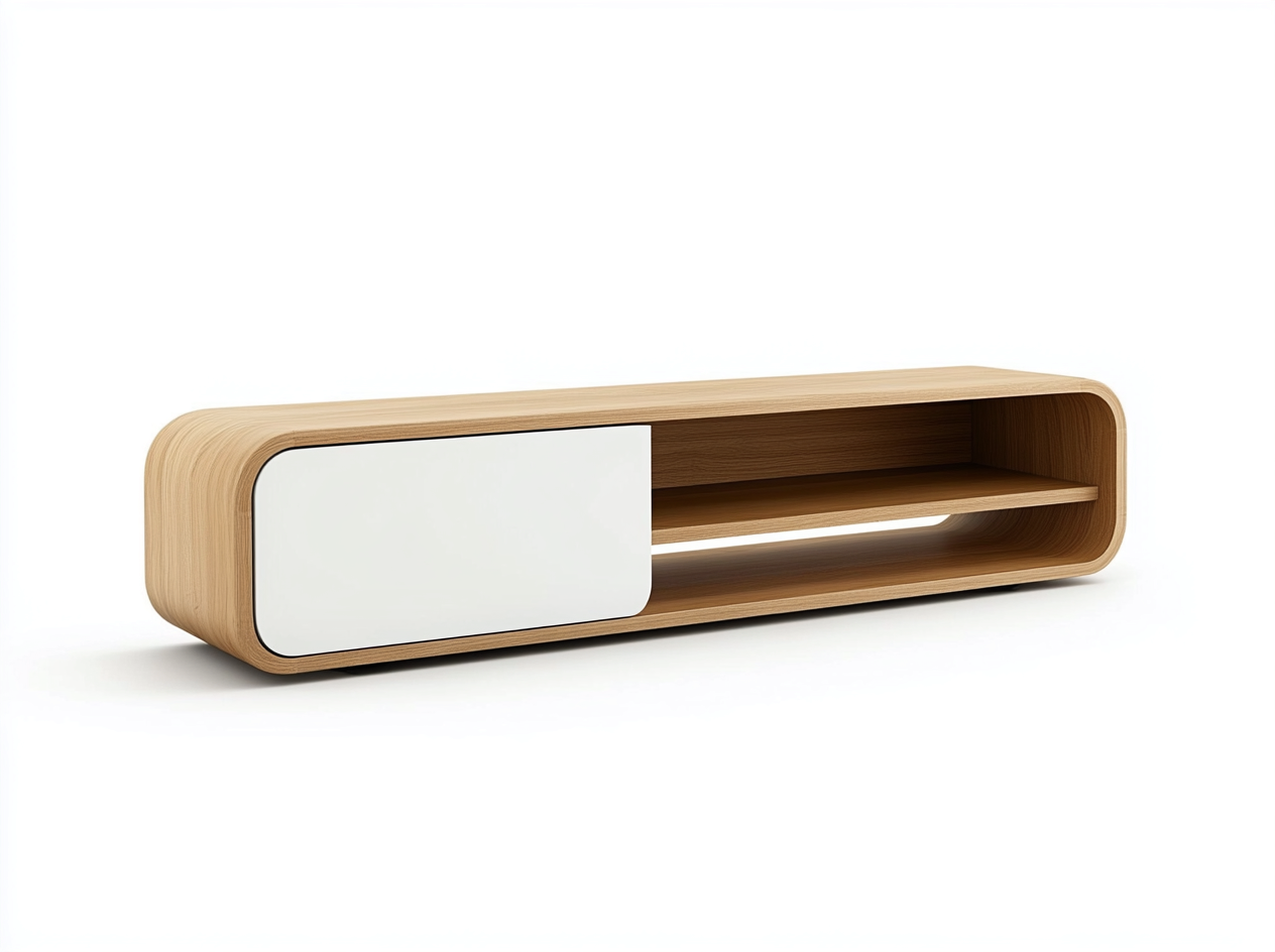 Meuble TV bois chêne clair 180x40x50 cm - chêne clair/blanc - design moderne avec rangement ouvert-Nestlego