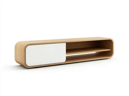 Meuble TV bois chêne clair 180x40x50 cm - chêne clair/blanc - design moderne avec rangement ouvert-Nestlego