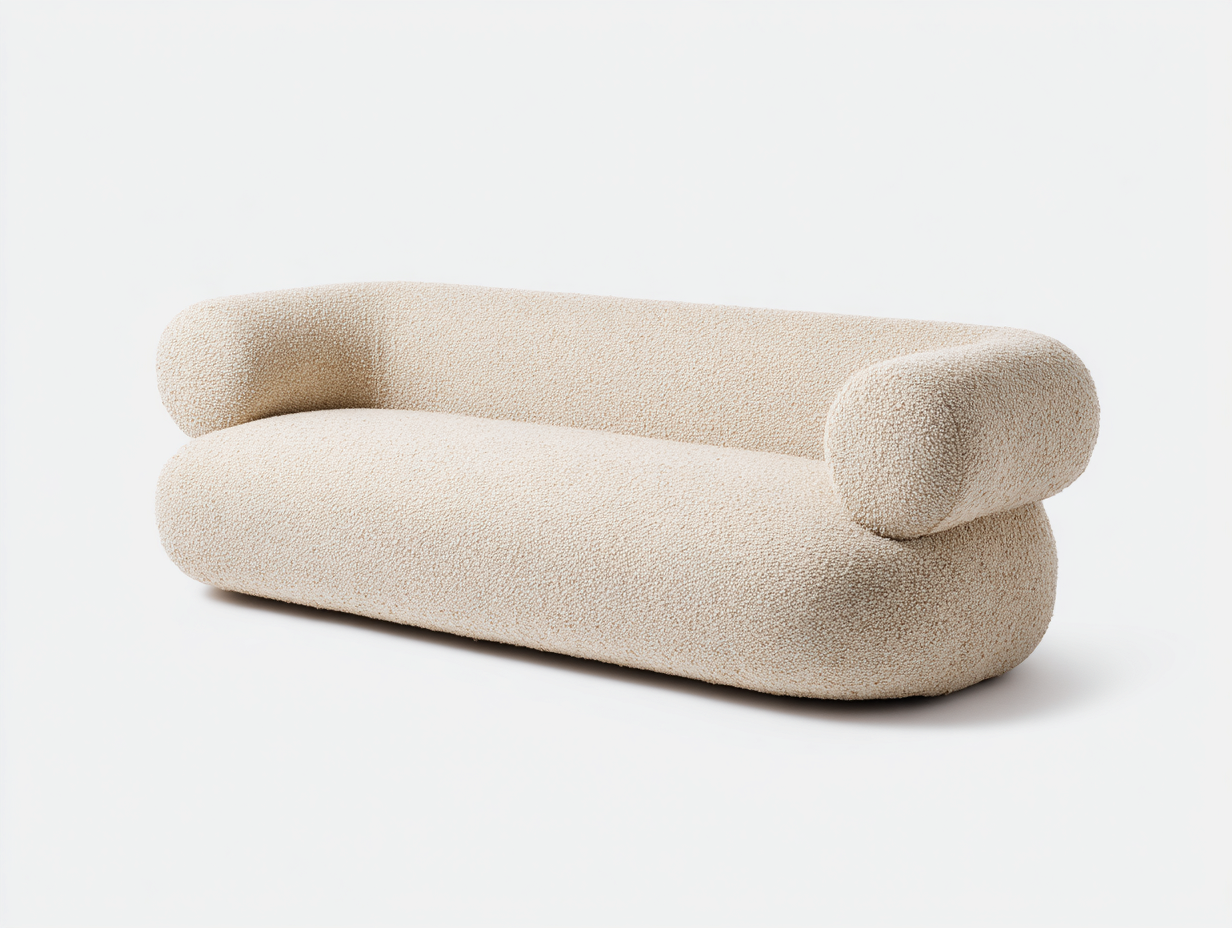 Canapé 3 places en tissu bouclé beige 210x95x78 cm - design contemporain - forme arrondie et minimaliste-Nestlego