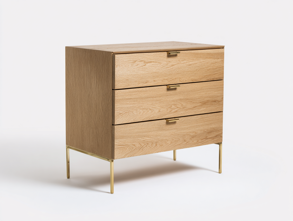 Commode en bois clair 85x42x90 cm - chêne clair/doré - style moderne - avec espace de rangement-Nestlego