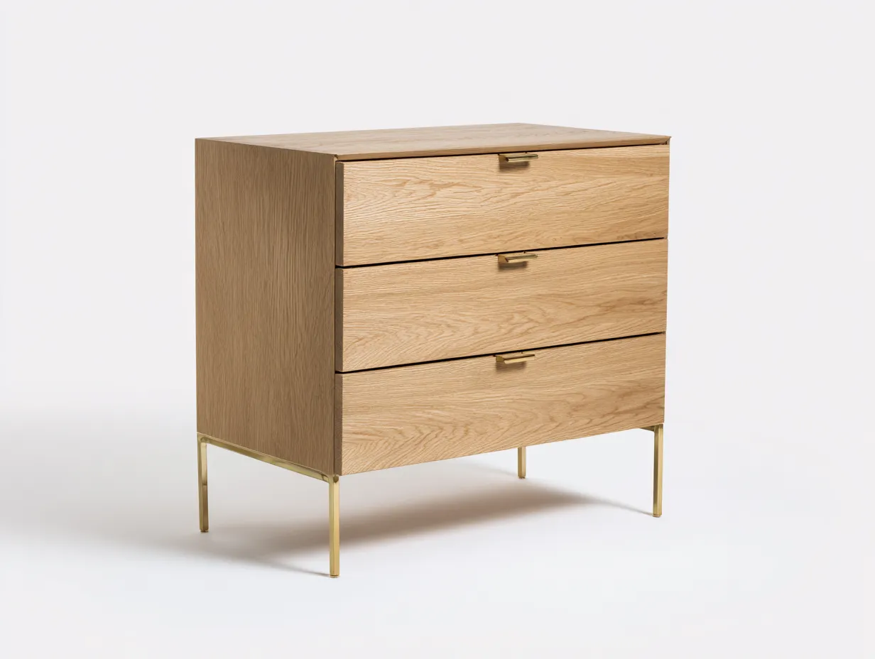 Commode en bois clair 85x42x90 cm - chêne clair/doré - style moderne - avec espace de rangement-Nestlego