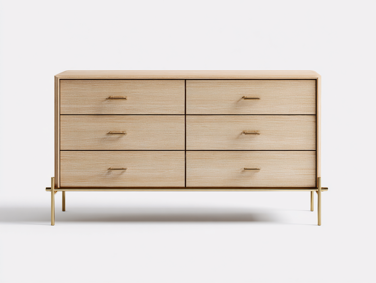 Commode en bois clair sur structure métallique 110x42x80 cm - chêne naturel/doré - style moderne minimaliste-Nestlego