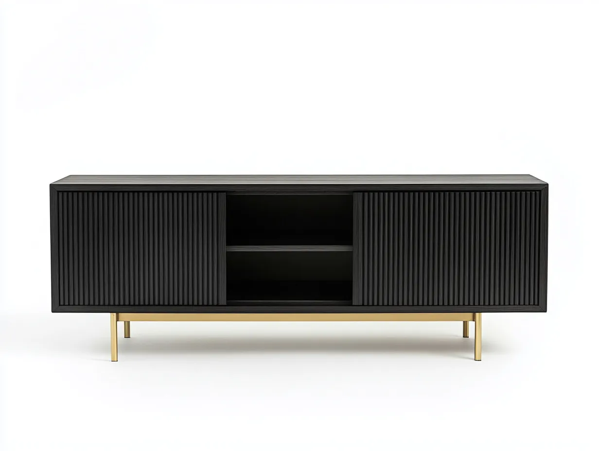 Meuble TV en bois MDF 160x40x65 cm - noir mat et doré - design moderne avec espace de rangement-Nestlego