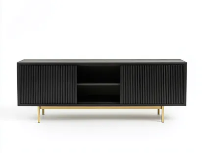 Meuble TV en bois MDF 160x40x65 cm - noir mat et doré - design moderne avec espace de rangement-Nestlego