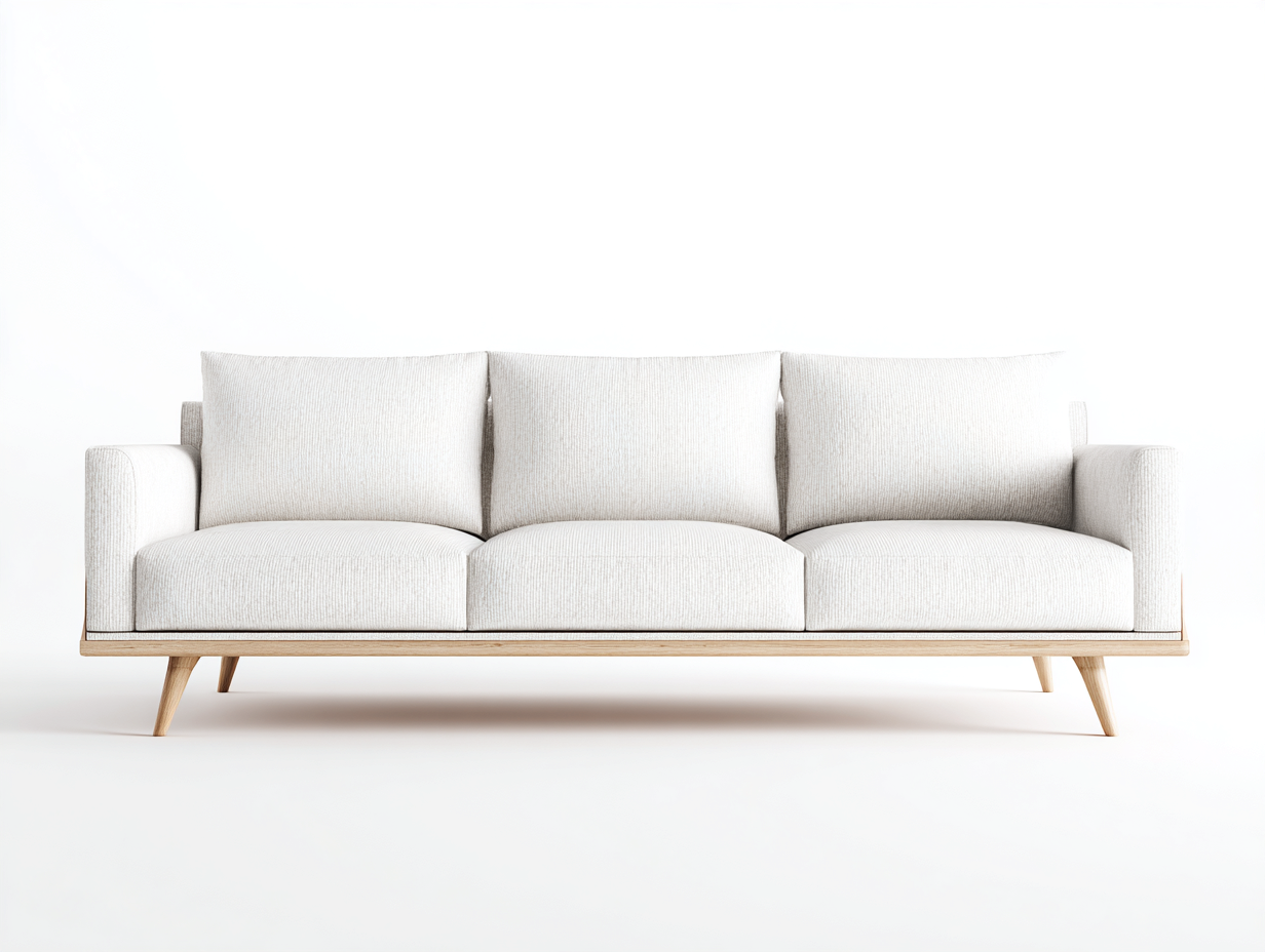 Canapé 3 places en tissu blanc 210x90x85 cm - design nordique - structure en bois clair-Nestlego