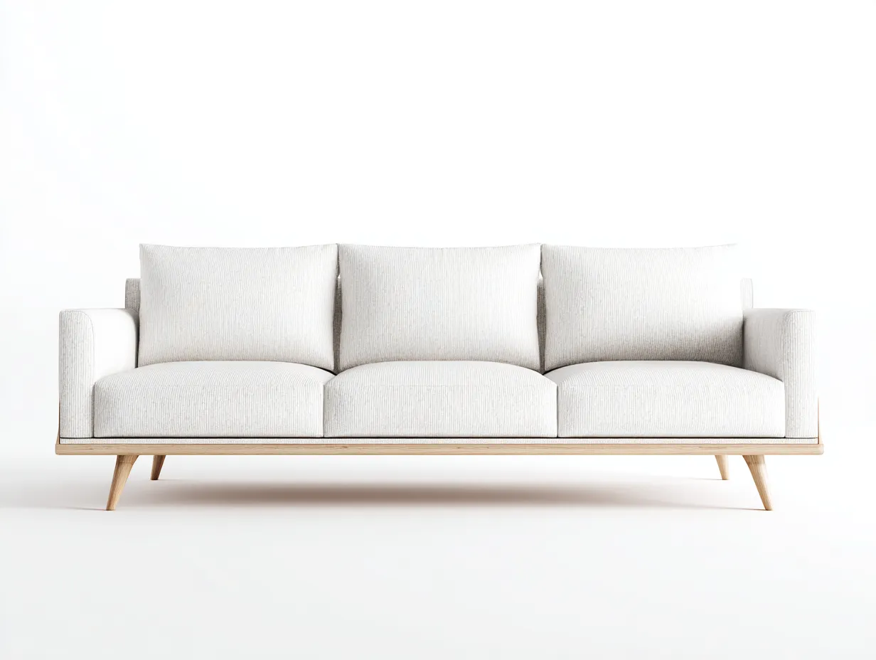 Canapé 3 places en tissu blanc 210x90x85 cm - design nordique - structure en bois clair-Nestlego