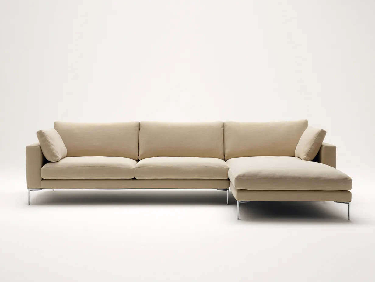 Canapé d'angle en tissu beige clair 275x170x85 cm - design moderne - confort spacieux avec méridienne-Nestlego