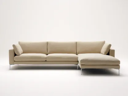 Canapé d'angle en tissu beige clair 275x170x85 cm - design moderne - confort spacieux avec méridienne-Nestlego