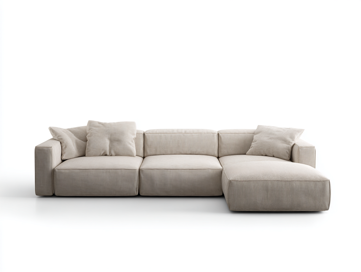 Canapé d'angle en tissu beige 255x160x85 cm - design moderne modulable - assise profonde et dossier bas-Nestlego