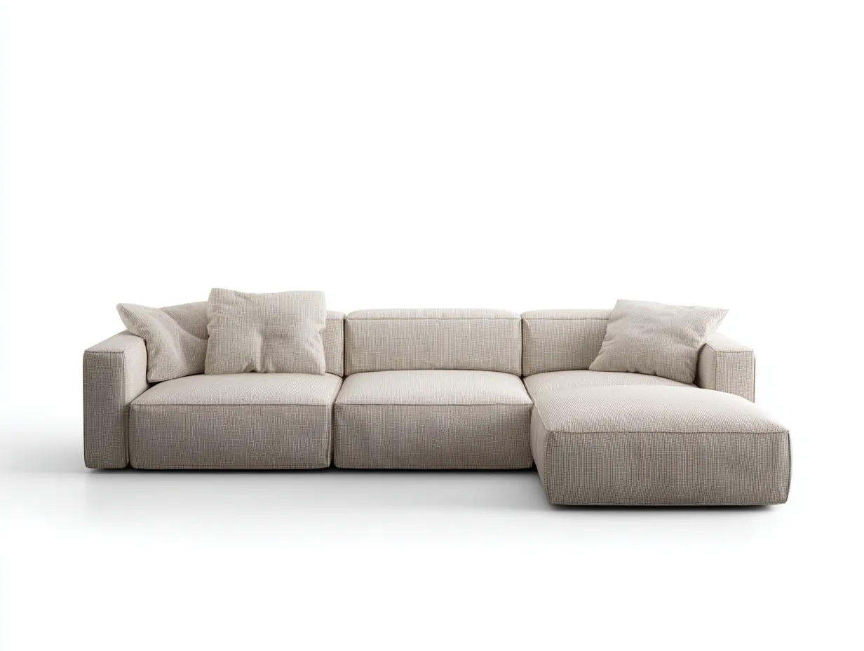 Canapé d'angle en tissu beige 255x160x85 cm - design moderne modulable - assise profonde et dossier bas-Nestlego