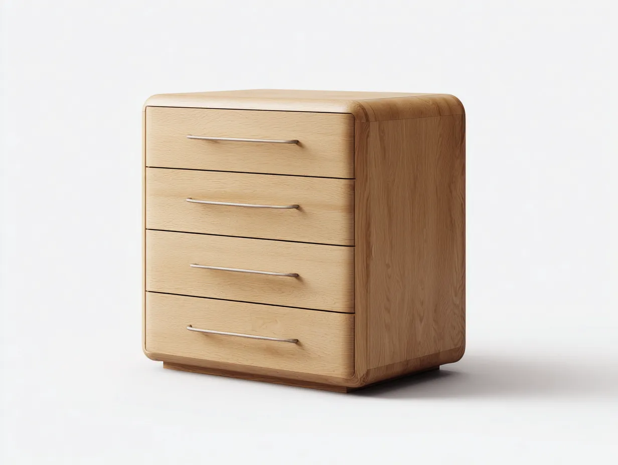 Commode en bois clair 80x45x90 cm - poignées métalliques - design moderne arrondi-Nestlego